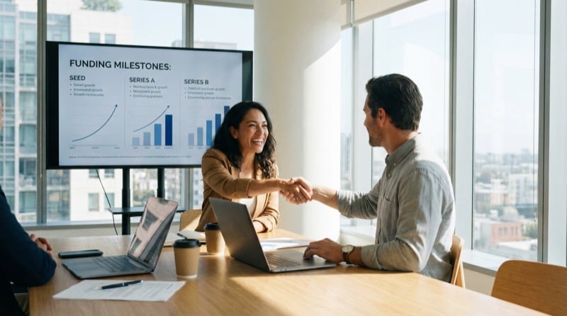 Imprenditrice che chiude un accordo di finanziamento